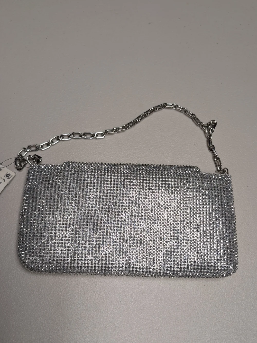 INC International Concepts Silver Crystal Rhinestone Chain Clutch